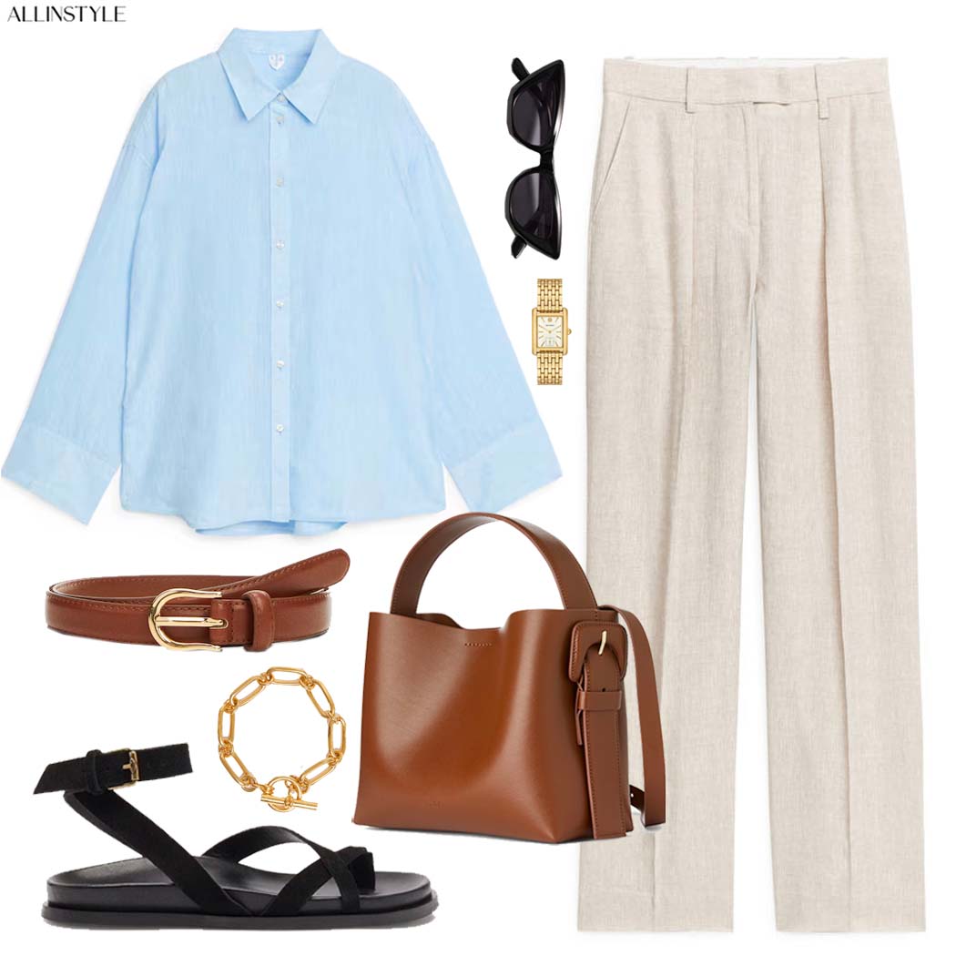 how to wear blue linen shirt for women 